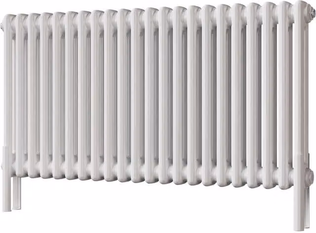 UK Radiators Alpha 2 Column White Steel Traditional Cast-Iron Style Radiator with Feet, W: 988 mm, H: 500 mm