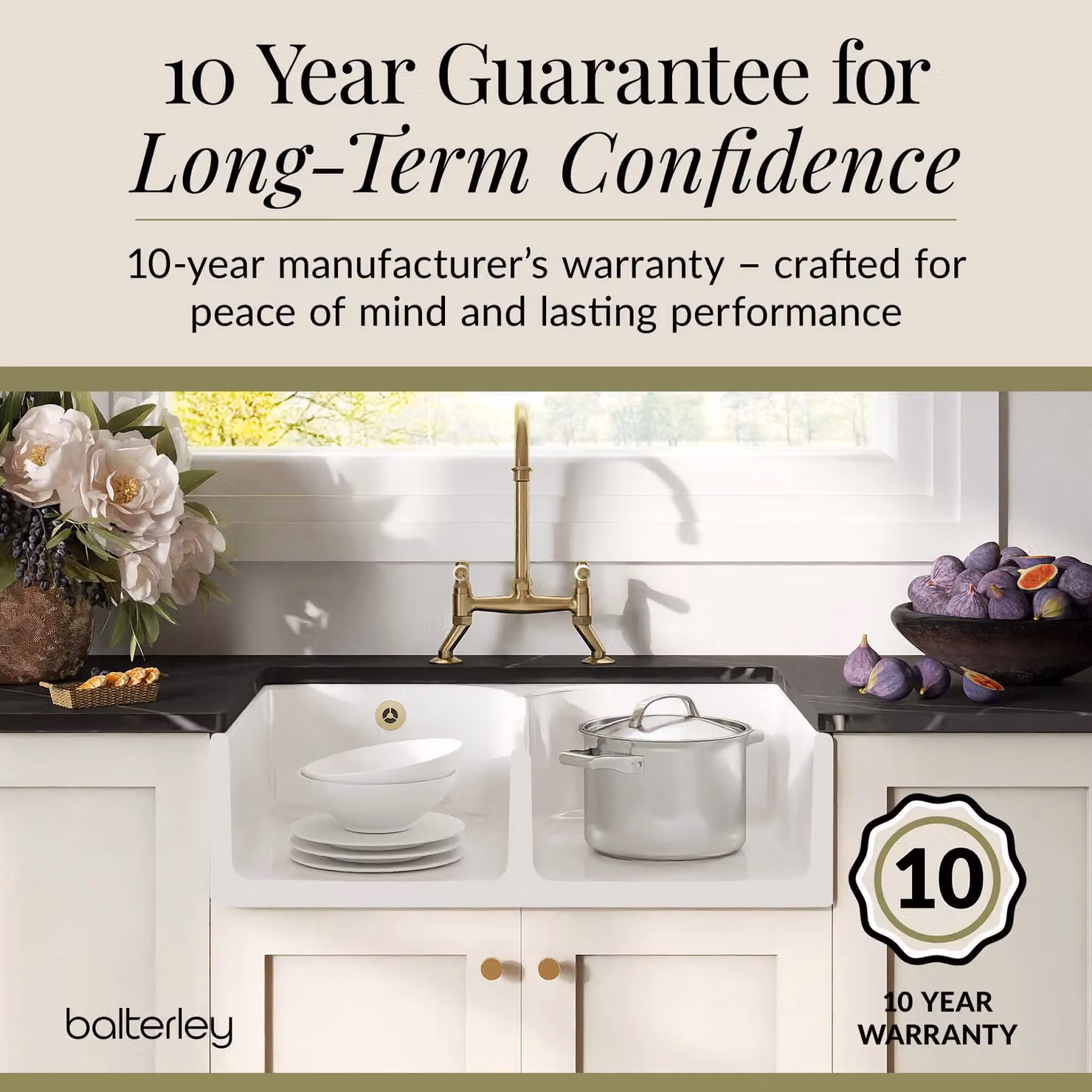 Balterley White Ceramic 2 Bowl Stepped Weir Butler Sink with Wastes and Tap, W: 79.5 cm – 4