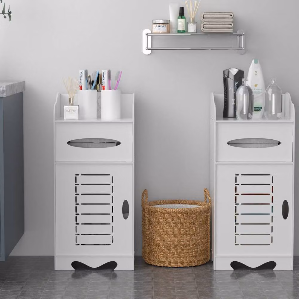 Kelvenix Large Freestanding Bathroom Storage Cabinet with Drawers and Hinged Doors, White – 3