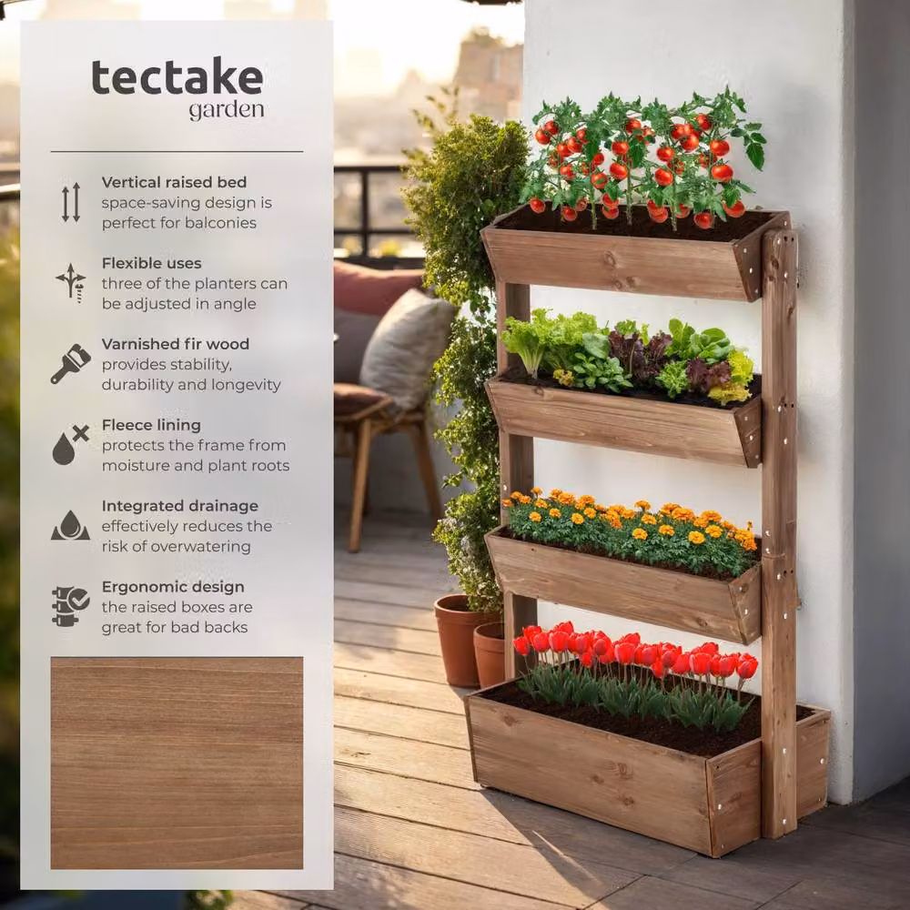 tectake Wooden Raised Bed Planter in Brown, W/D/H: 140 x 45 x 85 cm – 2