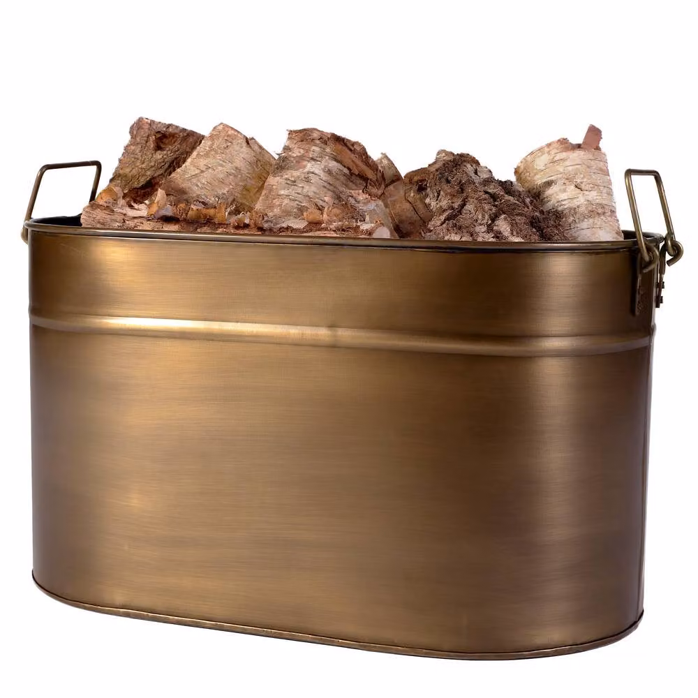 Dibor Antique Brass Large Oval Fireplace Log and Coal Storage Bucket in Gold – 2