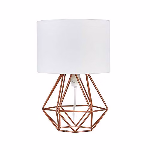 ValueLights Mini Angus Modern Copper Metal Table Lamp with White Fabric Shade