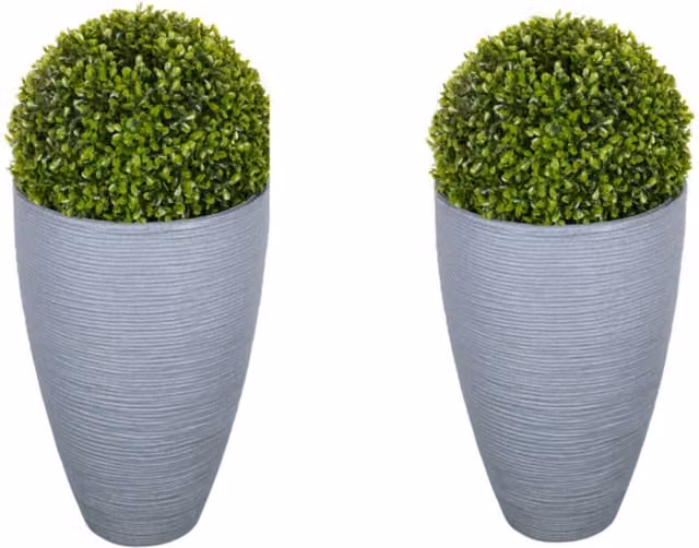 URBNLIVING Elegant Tall Round Garden Planters in Grey and Black, H 43 cm x W 28 cm x D 28 cm