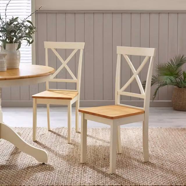 FurnitureboxUK Millford Set of 2 Solid Rubberwood Crossback Dining Chairs in Cream