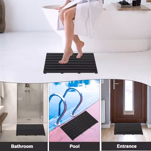 MantraRaj Bamboo Duckboard Anti-Slip Bath Mat, Black, W: 60.0 cm, D: 35.0 cm, H: 3.0 cm – 6
