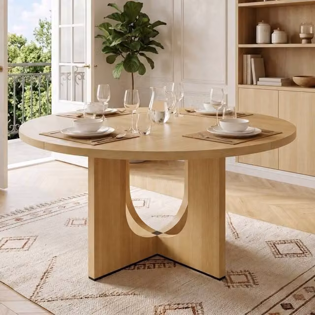Matteo Round Oak Wood Effect Dining Table in Brown, Diameter: 120 cm, Height: 75 cm