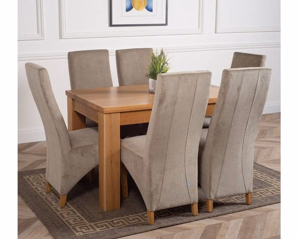 Thats Furniture Dakota Oak Dining Table and 6 Lola Grey Fabric Chairs, W: 127 cm, D: 82 cm – 3