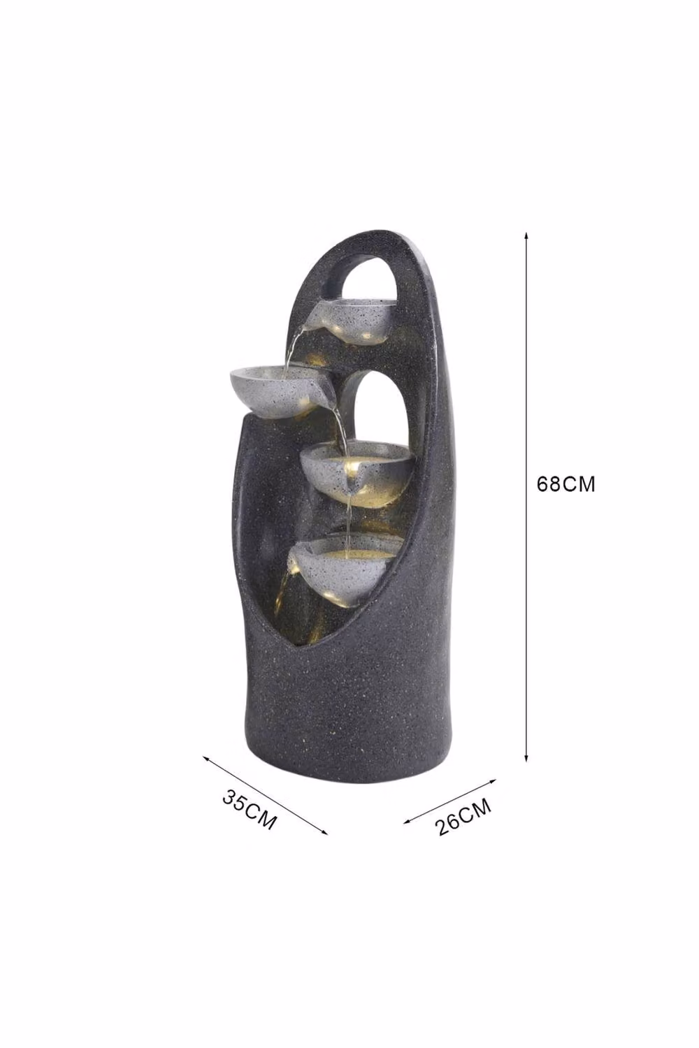 Garden Sanctuary Multi-Tier Solar Powered Cascading Round Garden Water Fountain in Grey, W/D/H: 35.0 x 26.0 x 68.0 cm – 3