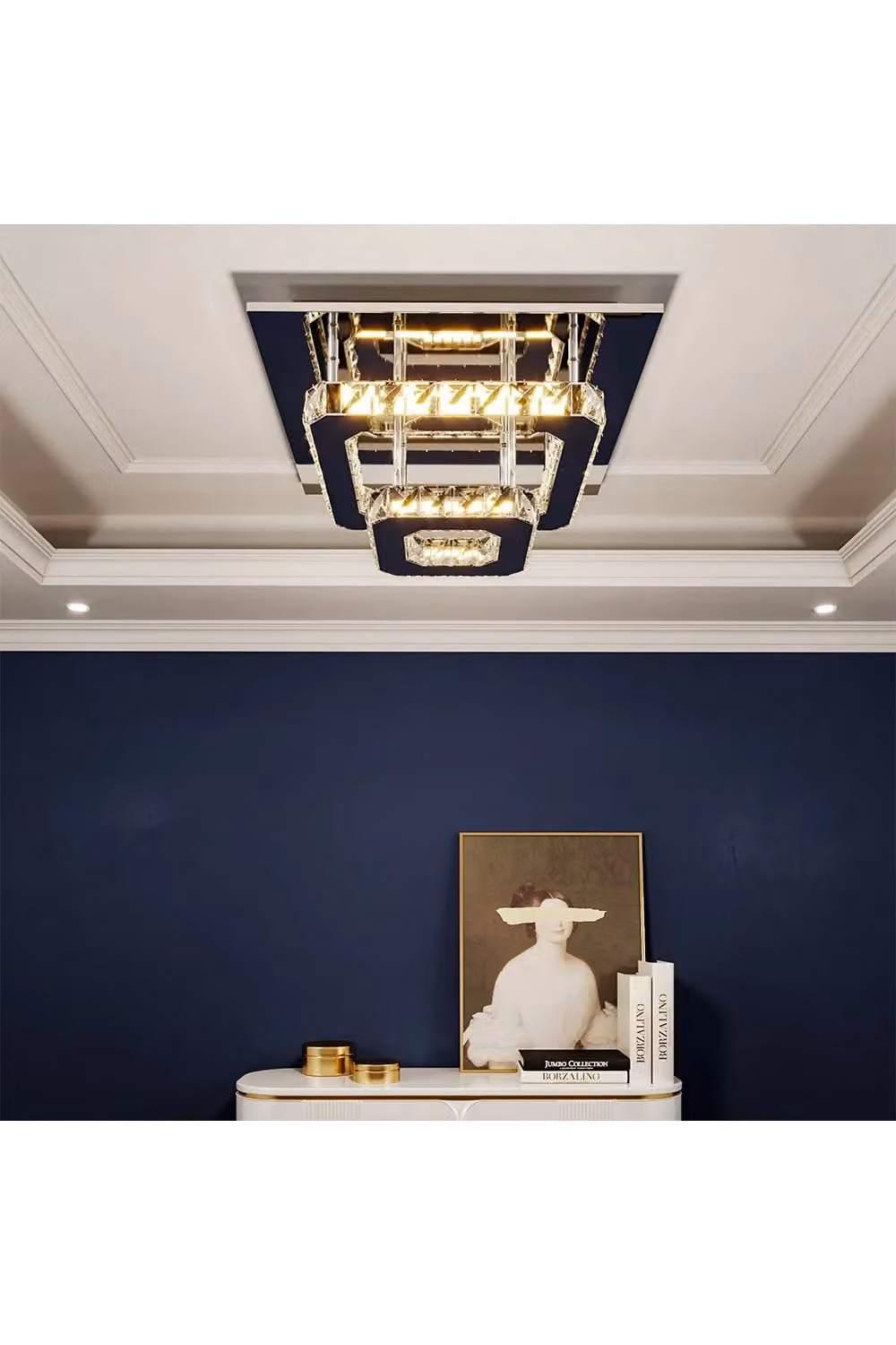 Living and Home Square Glamorous Crystal LED Ceiling Light in Silver, W/D/H: 40 x 40 x 40 cm – 3