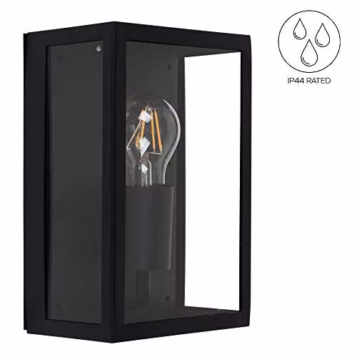 MiniSun Modern Rectangular Outdoor Security Wall Light Lantern in Black and Glass with Warm White LED Bulb (IP44 Rated) – 4