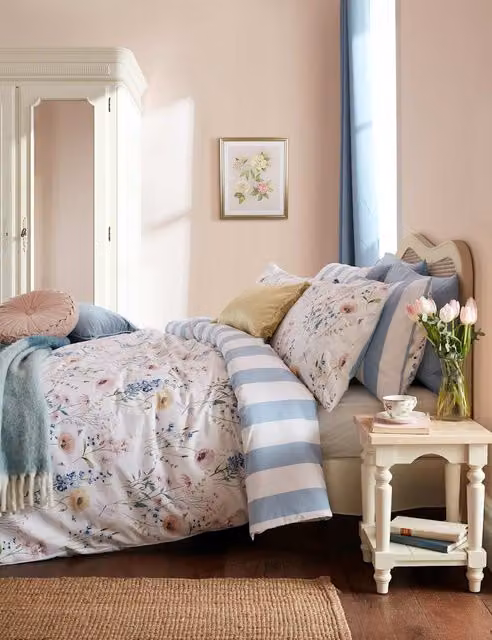 Laura Ashley Alford Meadow Floral Cotton Percale Bedding Set, Blue Mix, W: 180 cm, L: 200 cm