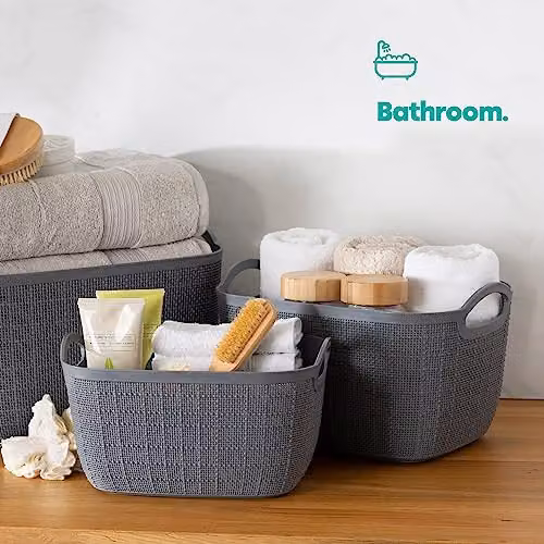 LIVIVO Grey Open Weave Stackable Storage Basket with Handles, 11 Litres – 5
