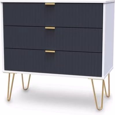 Welcome Linear 3 Drawer Chest of Drawers in Blue with Gold Accents