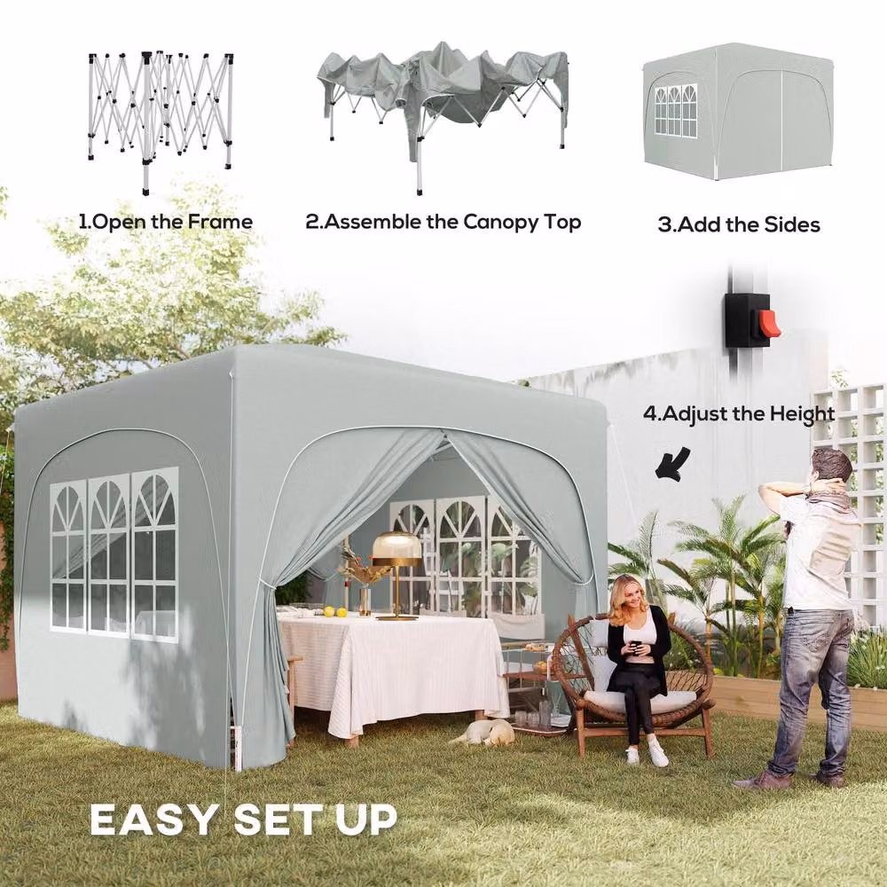 OUTSUNNY UPF50+ Pop Up Gazebo with Sides and Carry Bag, Light Grey, W: 300 cm, D: 300 cm, H: 273 cm – 4