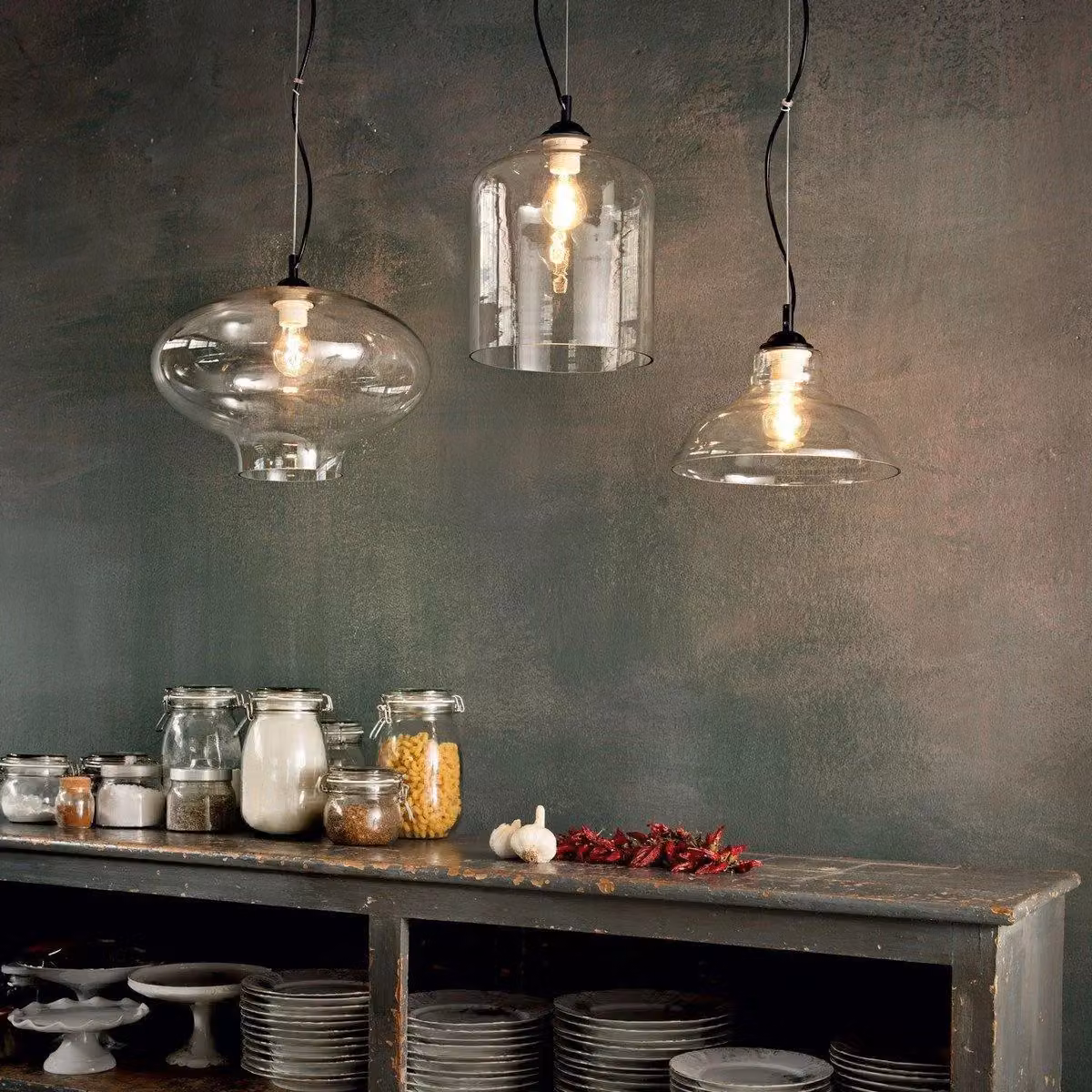 Netlighting Bistro Dome Ceiling Pendant Light in Black with Clear Blown Glass and E27 Socket – 2
