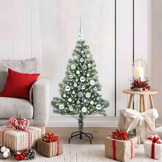 Berkfield Home Snow Flocked Artificial Christmas Tree with LED Lights, Green, Height: 120 cm