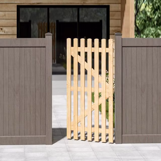 Livingandhome Wood Garden Fence Gate with Latch and Lock in Brown and Orange, W: 90 cm, H: 180 cm