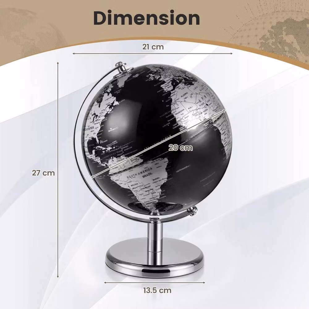 SPETLEK Silver and Black World Globe with Metal Stand, 22 cm Diameter – 2