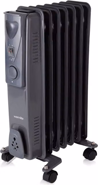 Warmlite 1500W Freestanding Oil Filled Radiator in Titanium Grey with Thermostat and Overheat Protection, Height: 54.5 cm