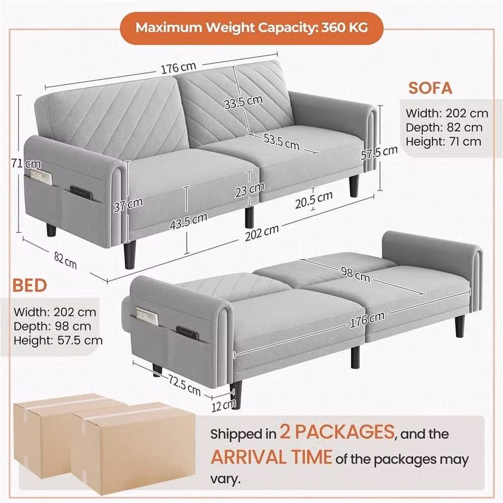 PAWNORA 3-Seater Click-Clack Sofa Bed in Light Grey Fabric – 2
