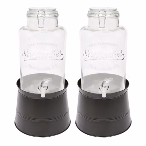 Rink Drink Glass Drinks Dispensers with Taps and Bucket Stands, 5.84 l, Black, Pack of 2