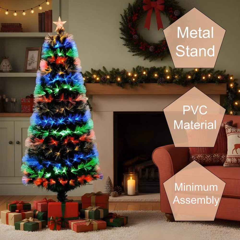 Shatchi Christmas Fiber Optic LED Tree with Remote Control and 8 Light Modes in Green and Multicolour, Height: 122 cm – 5