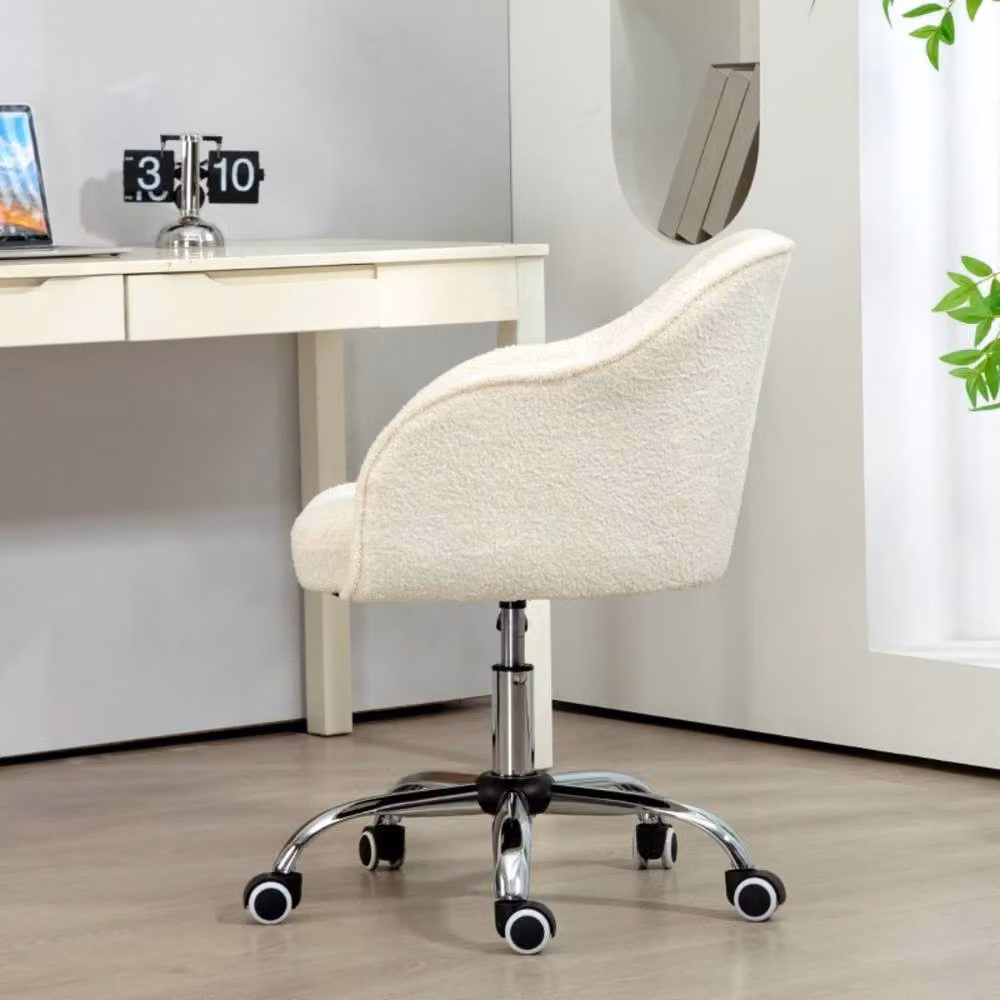 STILVORA Cream Bouclé Teddy Fleece Swivel Office Chair with Armrests and Castors, W/D/H: 61 x 56 x 120 cm – 2