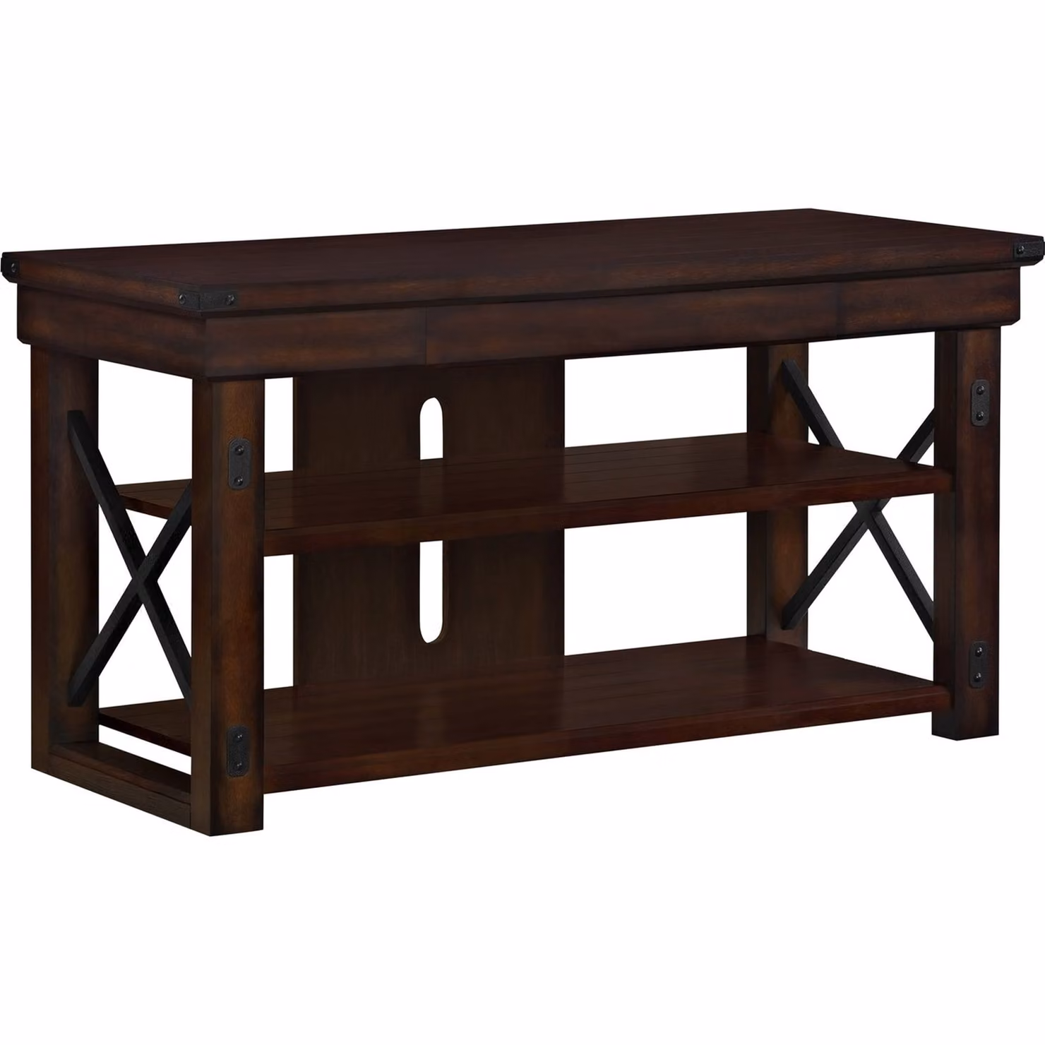 Dorel Home Rustic Brown Wood Espresso Wildwood TV Stand with Shelves for TVs up to 50 inch – 2