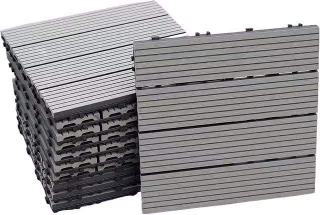 Gr8 Garden 11 Pack Grey WPC Composite Interlocking Outdoor Garden Floor Decking Tiles