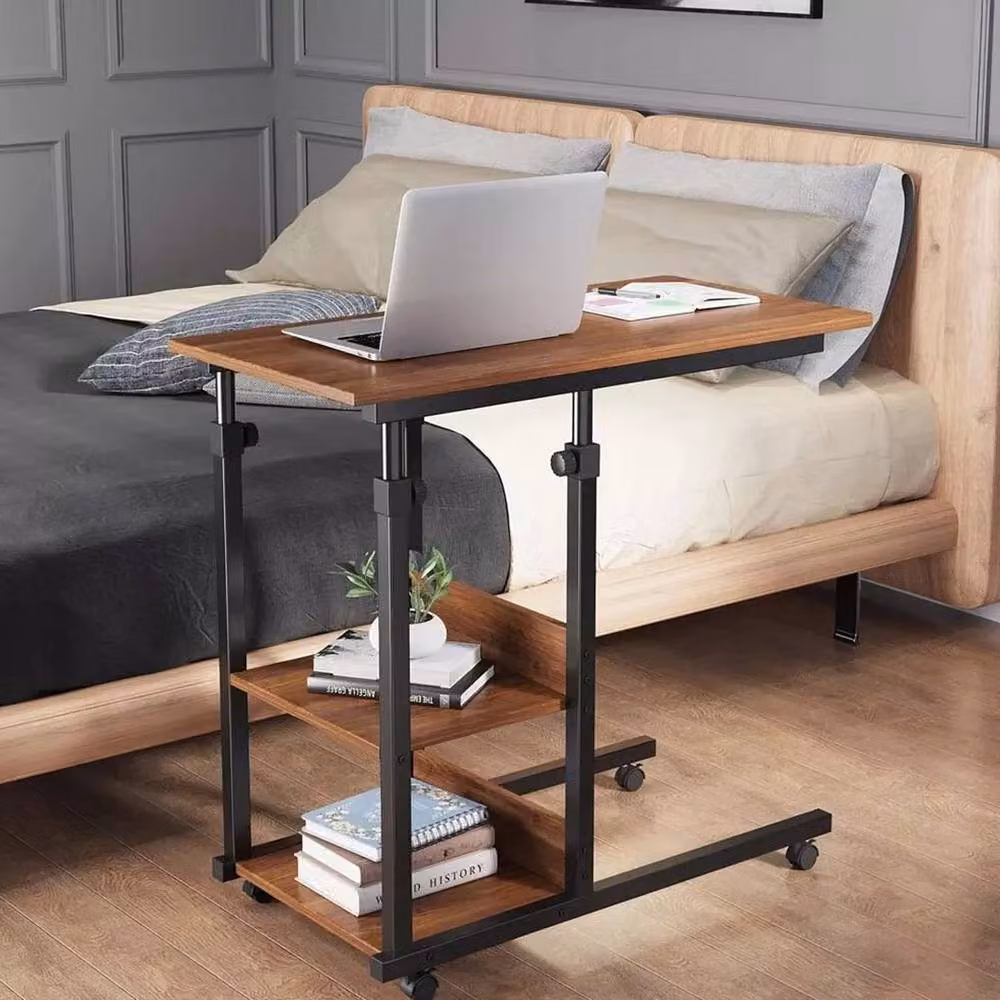 Dprodo Height Adjustable C-Shape Movable Laptop Desk in Brown Walnut with Manual Crank and Sled Base, W/D/H: 80 x 40 x 68-89 cm – 3