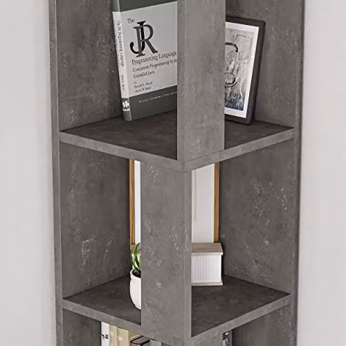 Decortie Piano Modern Corner Bookcase Display Unit in Mid Grey, Height: 158.9 cm – 5