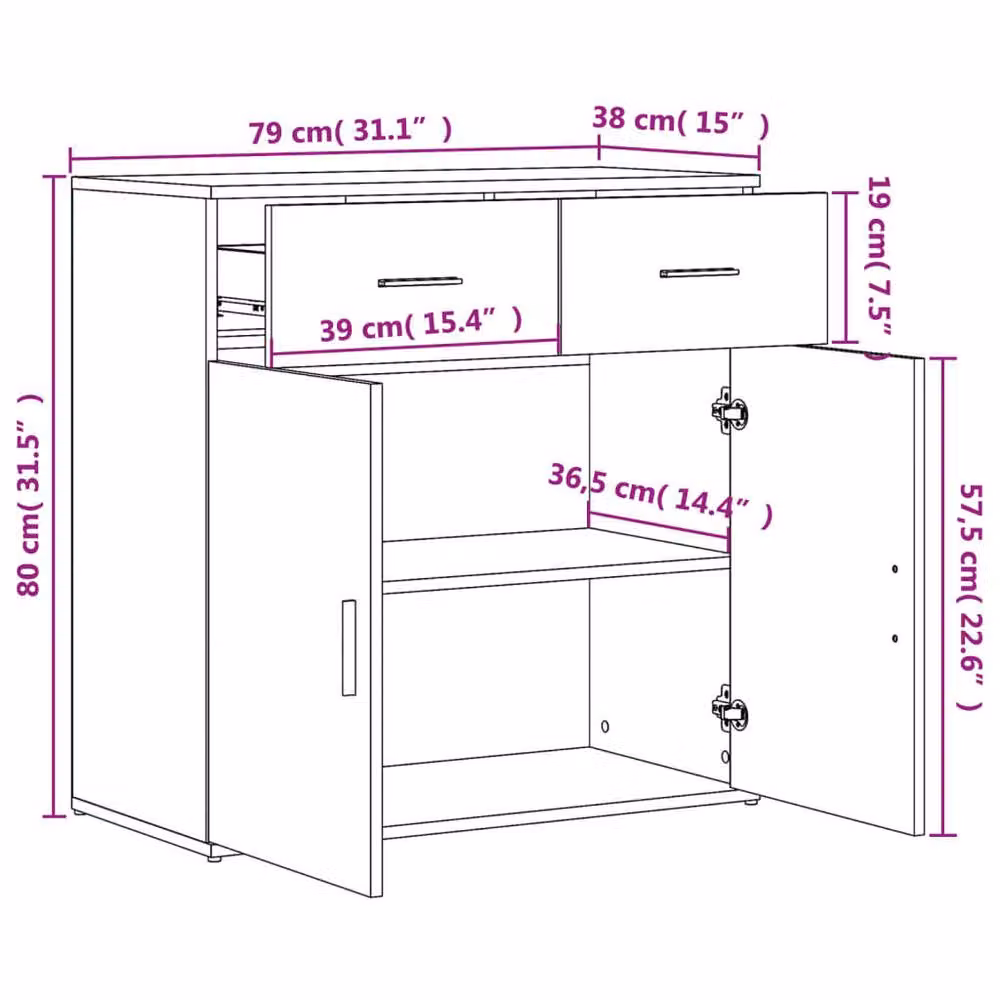 Berkfield Home Grey Sonoma Sideboard in Matt Engineered Wood W/D/H: 79 x 38 x 80 cm – 3