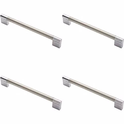 Loops 4 Pack Keyhole Bar Pull Handles in Satin Nickel and Chrome, W: 20.4 cm, H: 14 mm, Fixing Centres: 19.2 cm