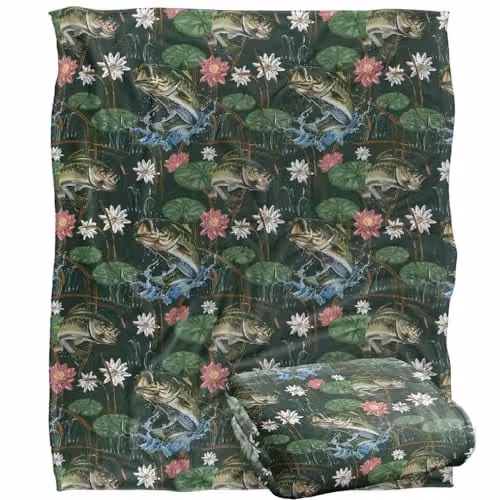JQ Licensing Bass Fishing Tiki 2 Silky Touch Super Soft Fleece Throw Blanket in White, W/D/H: 152 x 127 cm