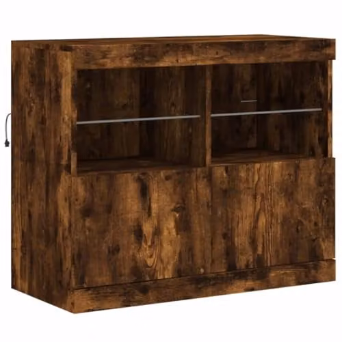 vidaXL Modern Sideboard with Integrated LED Lights in Smoked Oak, W: 81 cm, D: 37 cm, H: 67 cm