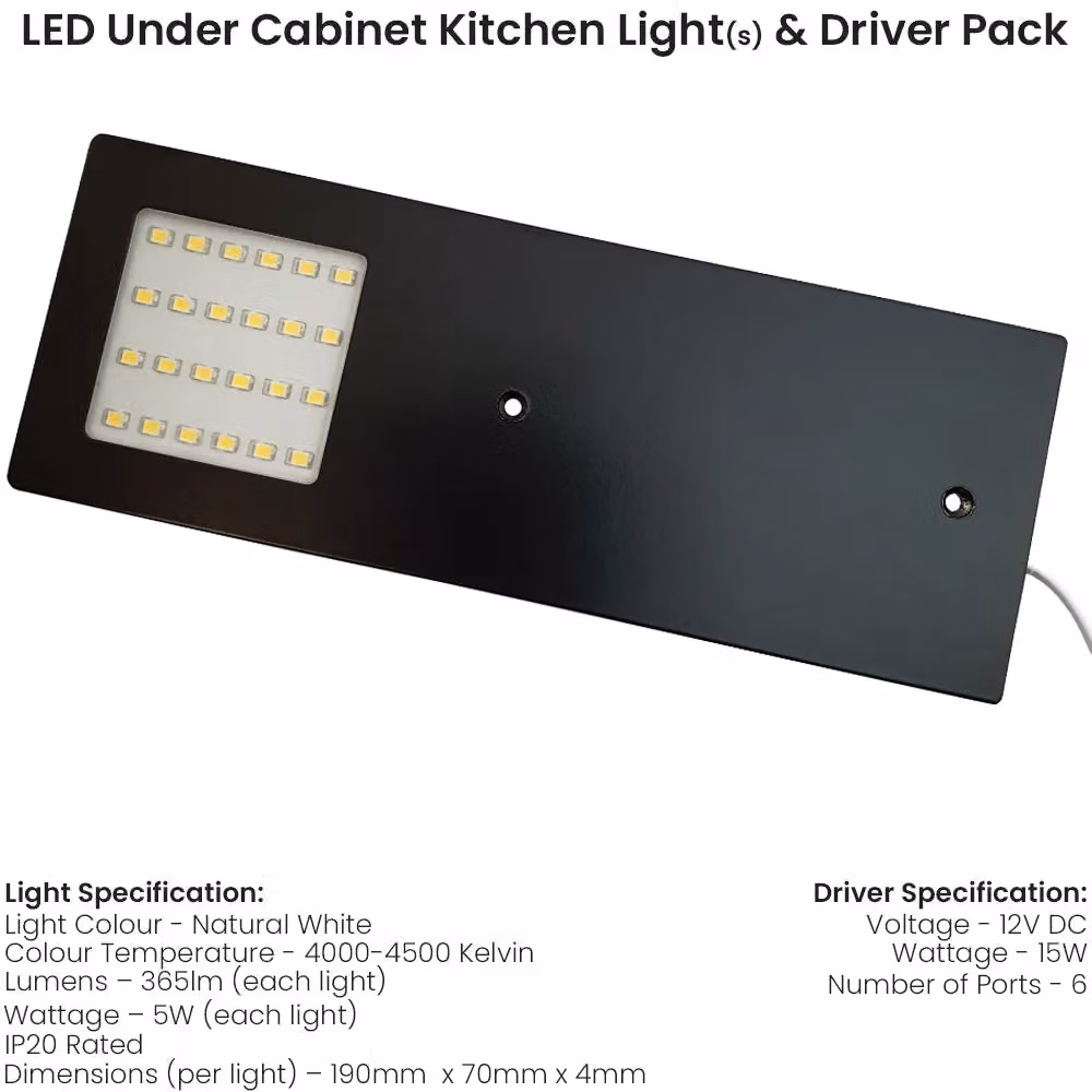 Loops 3x Matt Black Ultra-Slim Rectangular Under Cabinet Kitchen LED Light and Driver Kit with Natural White Light – 2