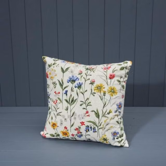 KDMD White Multicolour Handmade Square Cotton Printed Cushion with Filling