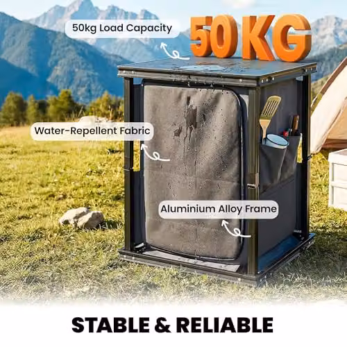 Outsunny Folding Portable Camping Kitchen Table and Cupboard in Black – 4