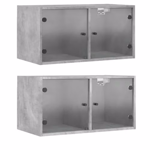 vidaXL Set of 2 Modern Wall Mounted Cabinets with Glass Doors in Grey, W/D/H: 68.5 x 37 x 35 cm – 1