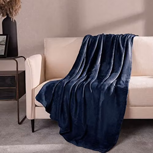 OHS Navy Blue Fluffy Fleece Throw Blanket, W/D/H: 200 x 240 cm – 2