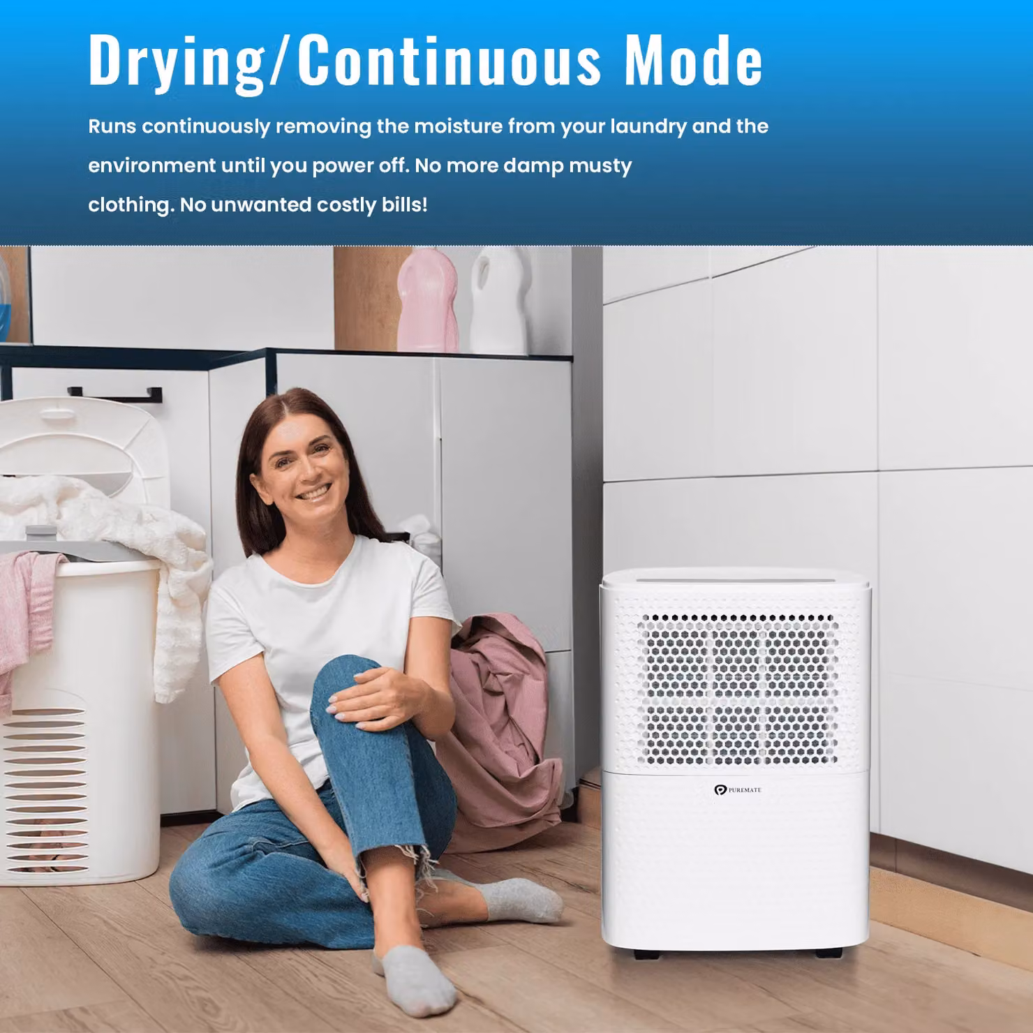 PureMate White Dehumidifier and Air Purifier with 12L Daily Capacity, Digital Humidity Display, Continuous Drainage and 24-Hour Timer – 4