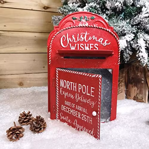 Samuel ALEXANDER Red and White Christmas Santa Metal Wall Post Box, H: 39 cm, W: 27 cm, D: 10 cm – 2