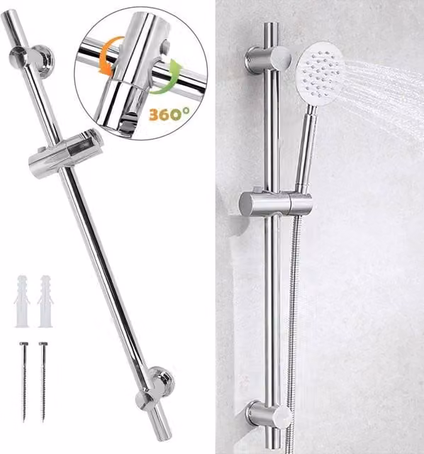 VOGREX Chrome Adjustable Shower Riser Rail Head Holder Bracket in Silver