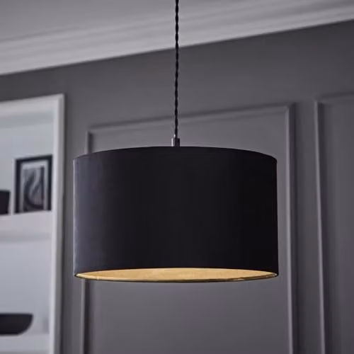 ValueLights Reni Modern Black Fabric Drum Ceiling Lamp Shade, Width: 35 cm – 5