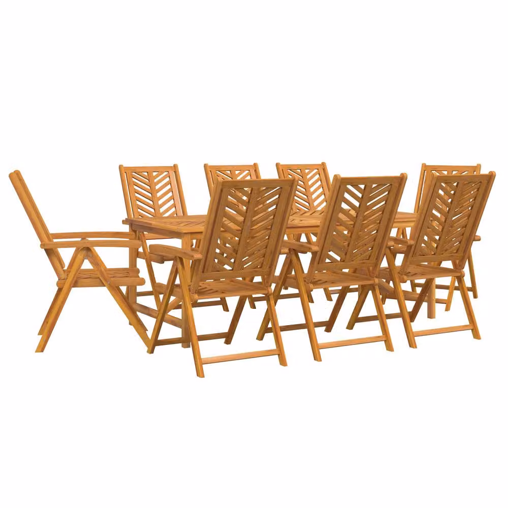 Berkfield Home 9 Piece Rustic Acacia Wood Garden Dining Set in Brown and Multicolour – 2