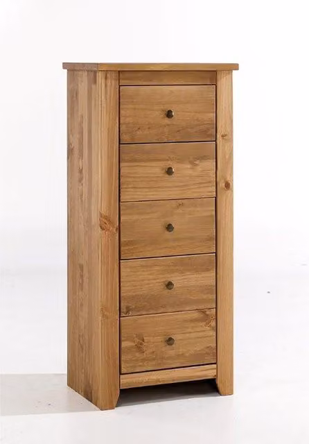 LPD Furniture Havana 5-Drawer Chest in Brown Pine, W/D/H: 54 x 14 x 120 cm