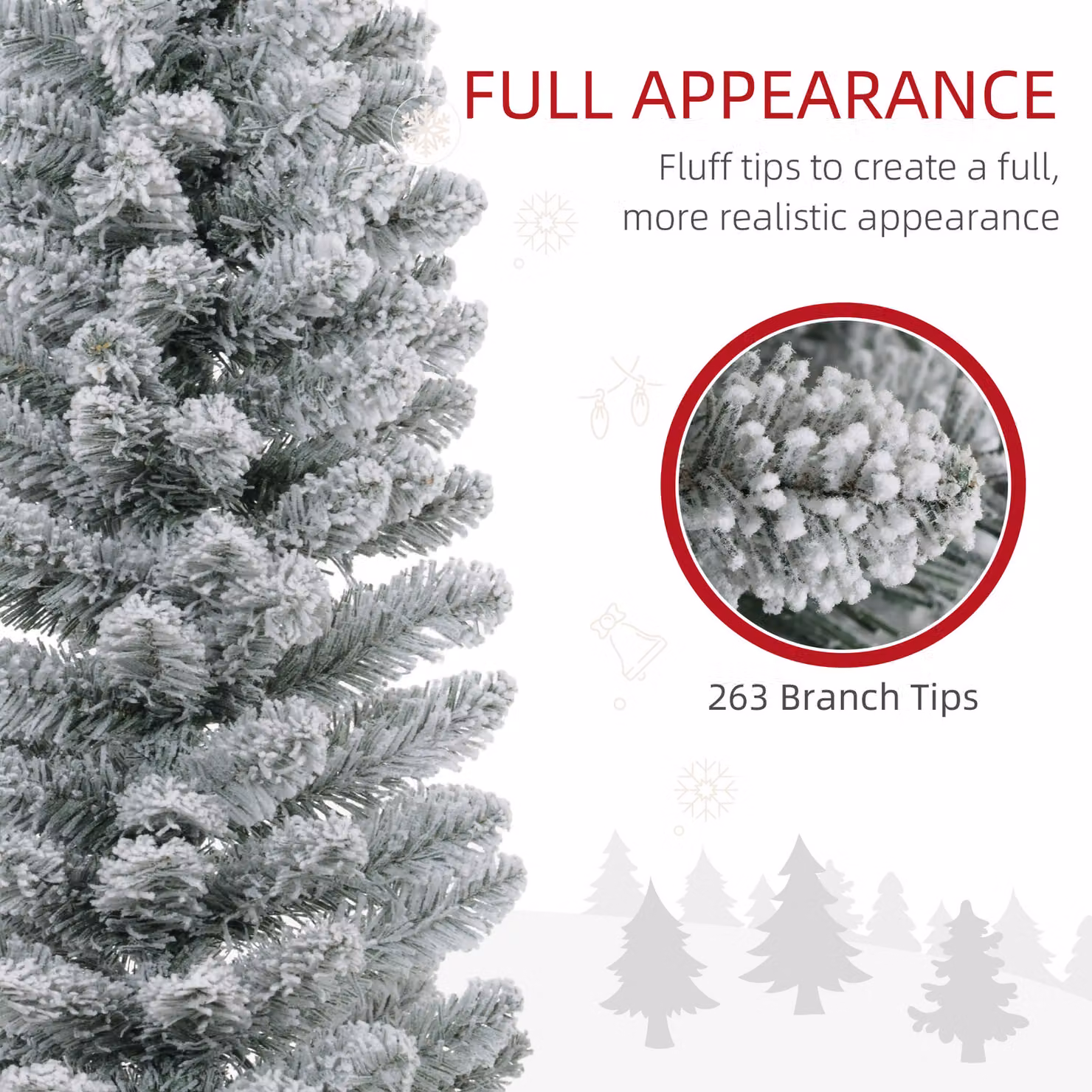 HOMCOM 5ft White Artificial Pencil Christmas Tree with 263 Snow Flocked Tips and Metal Base – 5