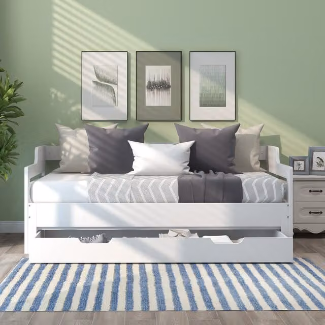Aosom.UK Extendable White Sofa Bed with Pull-Out Trundle and Storage Drawer, W/D/H: 180 x 194 x 66 cm – 1