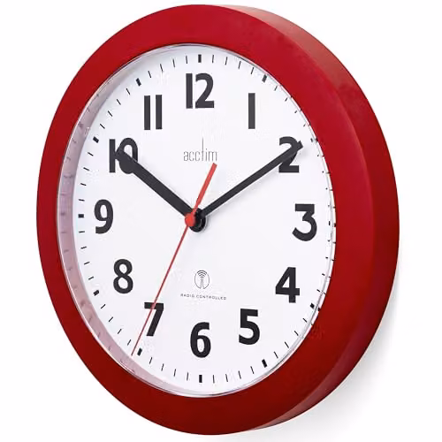Acctim Parona Radio Controlled Analog Wall Clock in Red and Black, Diameter: 23 cm – 2