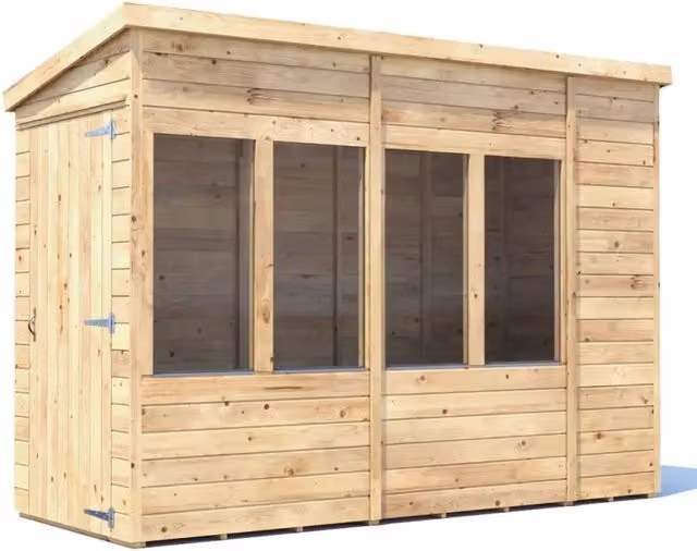 Dunster House Pressure Treated Wooden Pent Potting Shed in Brown, 4 x 10 ft